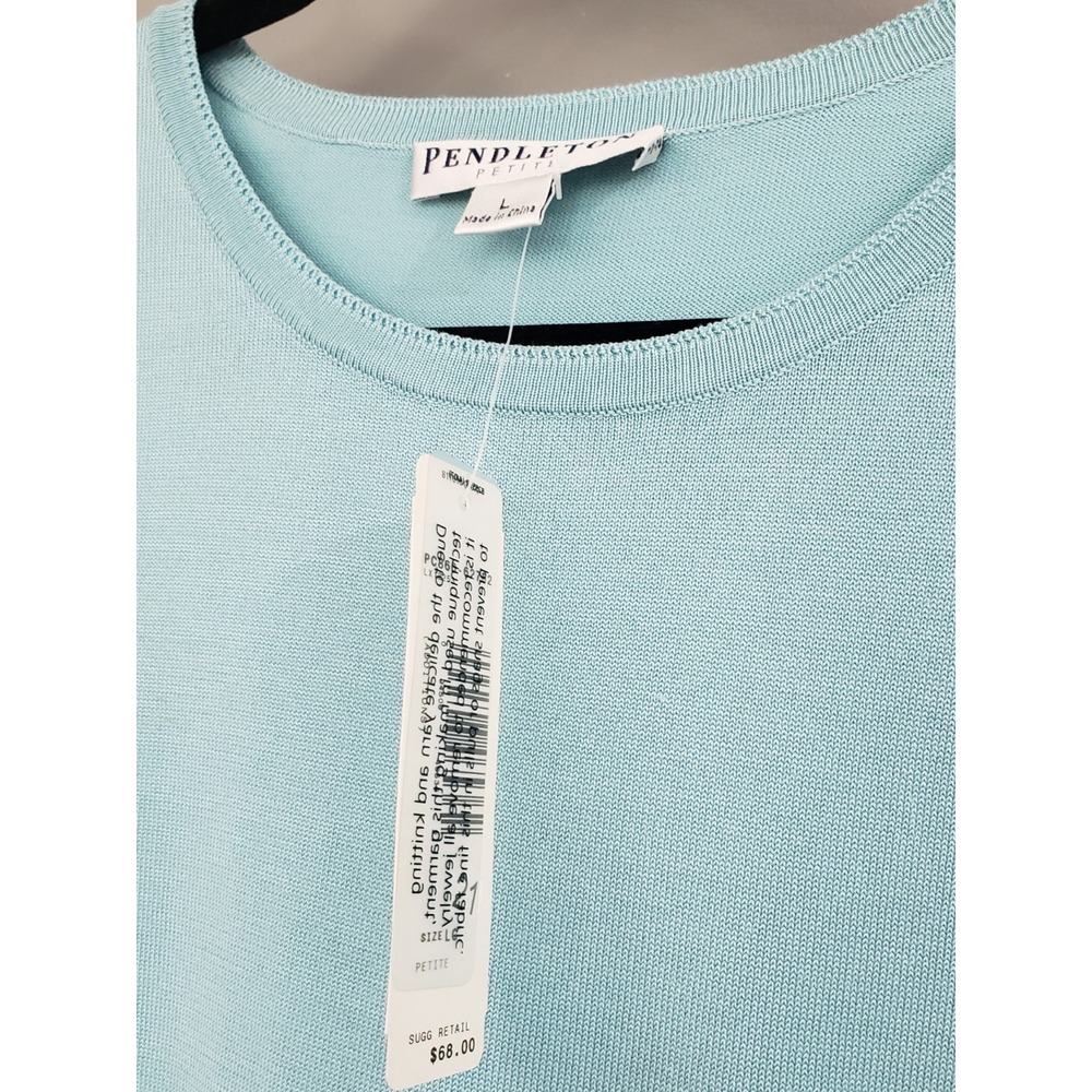 NEW $68 LARGE PETITE Pendleton Silk Blend Knit Top Short Sleeve Tshirt‎ sky blue - Picture 2 of 5
